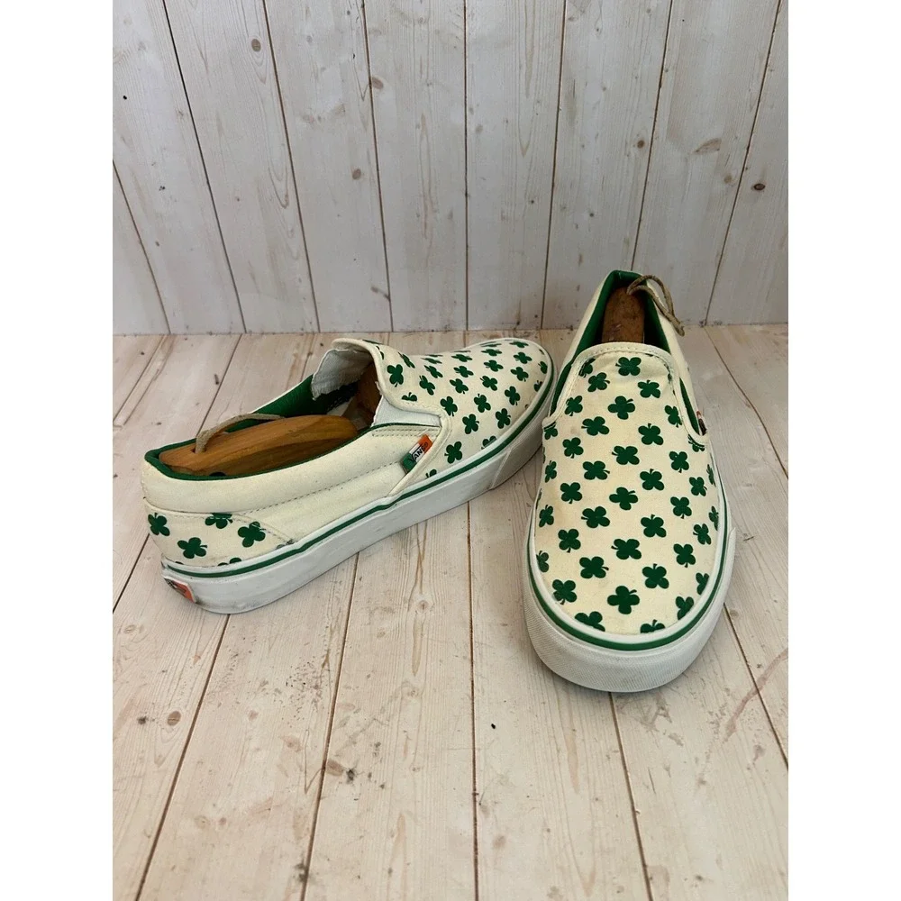 Vans Slip-On Shoes White with Green Clover Print